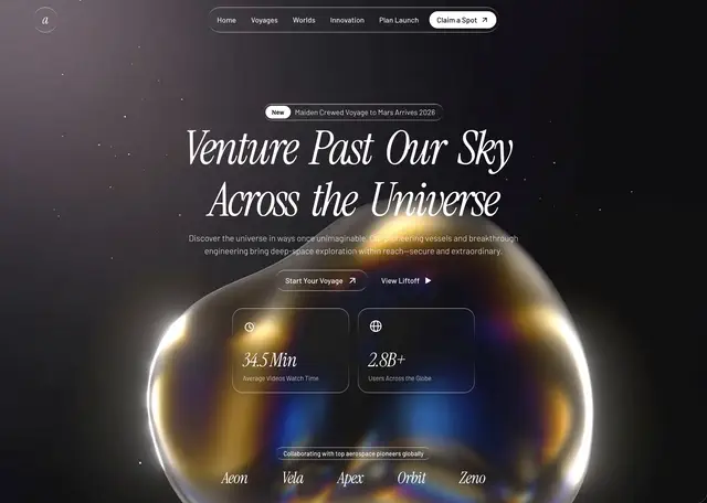 Aetheris Voyage — Hero Section website design direction
